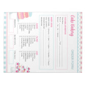 Bakkerij Bestelformulier voor Cakes en Cupcakes No Notitieblok (Voorkant)