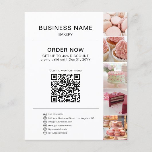Bakkerij Bestellen QR Code Korting Foto Wit Flyer (Voorkant)