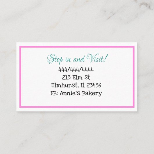 Bakkerij | Birthday Cake | Blauwgroen en roze Visitekaartje (Achterkant)