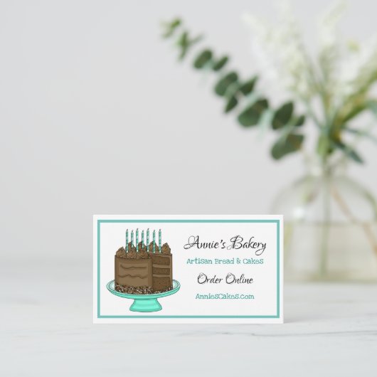 Bakkerij | Birthday Cake | Blauwgroen en zwart Visitekaartje (Staand voorkant)