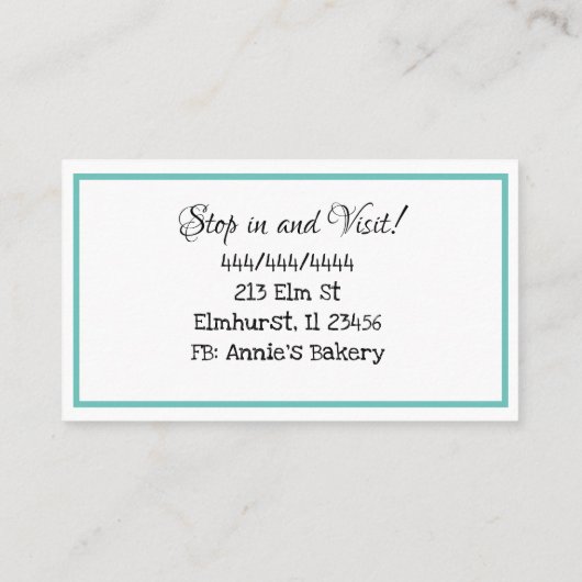 Bakkerij | Birthday Cake | Blauwgroen en zwart Visitekaartje (Achterkant)