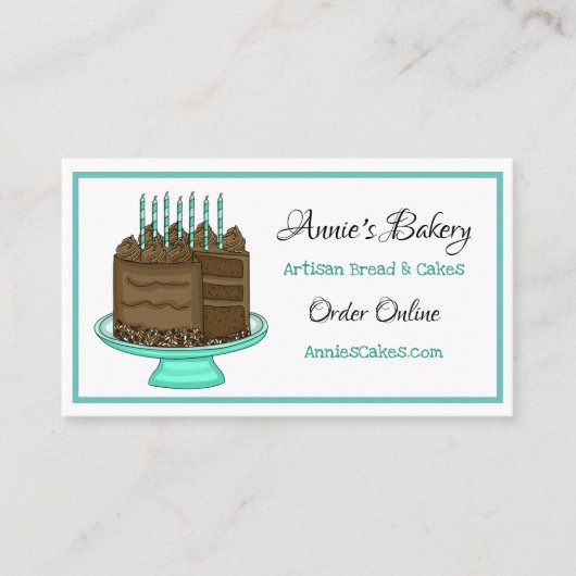 Bakkerij | Birthday Cake | Blauwgroen en zwart Visitekaartje (Voorkant)