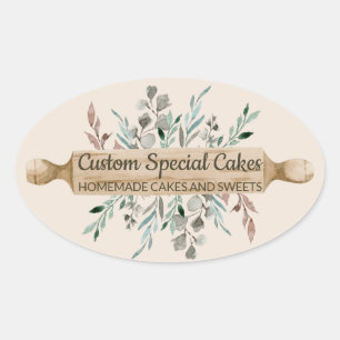 Bakkerij Bloemen Koken Deegroller Blush Rustiek Ovale Sticker