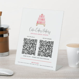 Bakkerij Blush Roze Cake 2 QR-codes Betaal hier Mo Reclamebord Met Voetstuk