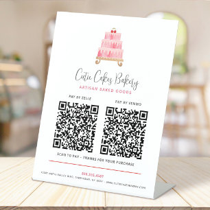 Bakkerij Blush Roze Cake 2 QR-codes Betaal hier Mo Reclamebord Met Voetstuk