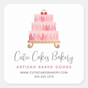 Bakkerij Blush Roze Cake Dessert Gebak Chef Modern Vierkante Sticker