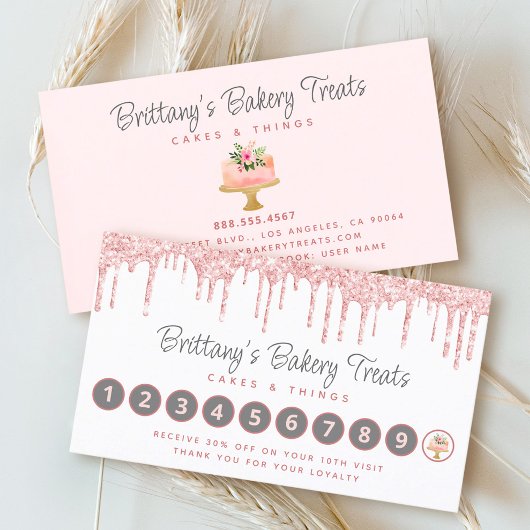 Bakkerij Blush Roze Cake Glitter Drips Gebak Chef Klantenkaartje