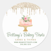 Bakkerij Blush Roze Cake Gold Glitter Drift Desser Ronde Sticker (Voorkant)