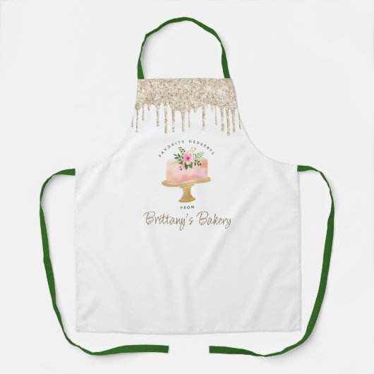 Bakkerij Blush Roze Cake Gold Glitter Drift Desser Schort (Voorkant)