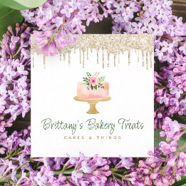 Bakkerij Blush Roze Cake Gold Glitter Drift Desser Vierkante Visitekaartje
