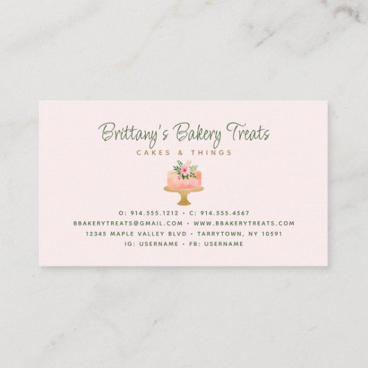 Bakkerij Blush Roze Cake Gold Glitter Drift Desser Visitekaartje (Achterkant)
