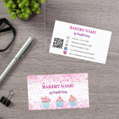 Bakkerij blush roze cupcakes gebak QR code Visitekaartje
