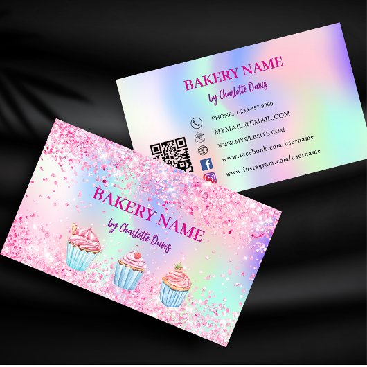 Bakkerij blush roze paarse cupcakes gebak QR code Visitekaartje