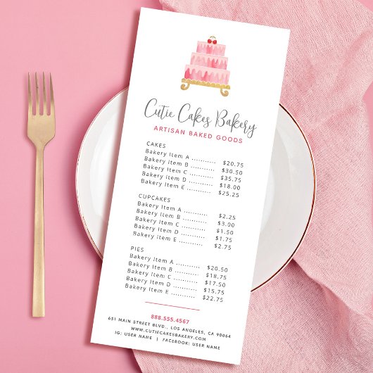 Bakkerij Blush Roze Waterverf Cake Dessert Menu