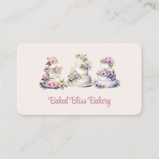 Bakkerij Blush Roze Waterverf Floral Cake Visitekaartje (Voorkant)