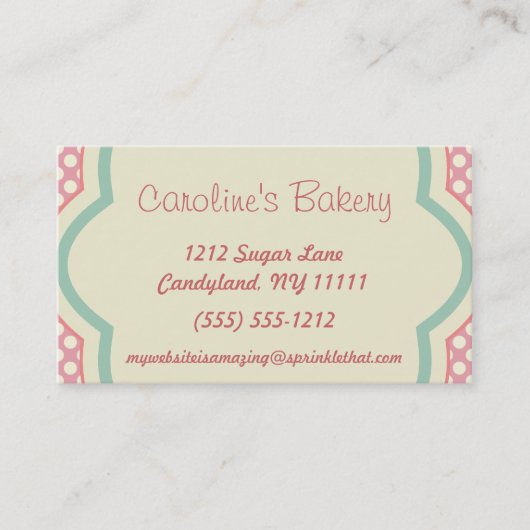 Bakkerij Boutique, Roze polaire dot Visitekaartje (Voorkant)