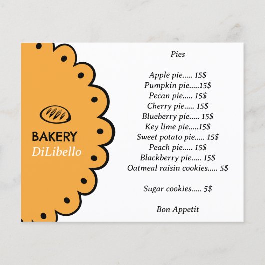 Bakkerij Brood Illustraties Menu & Prijslijst (Achterkant)