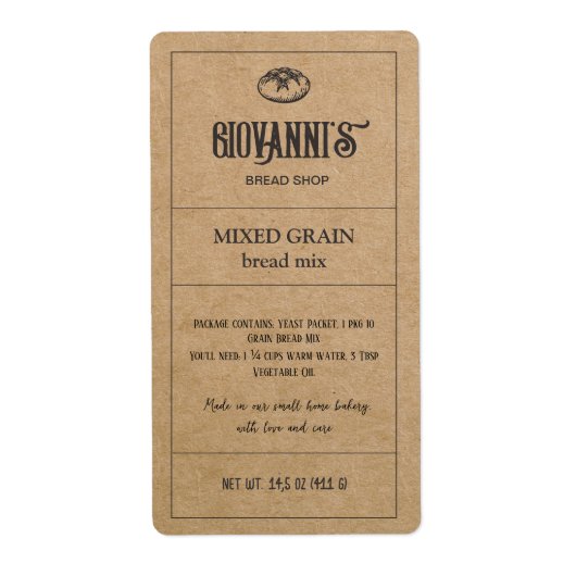 Bakkerij Brood Mix Label Bruin Kraft Papier (Voorkant)