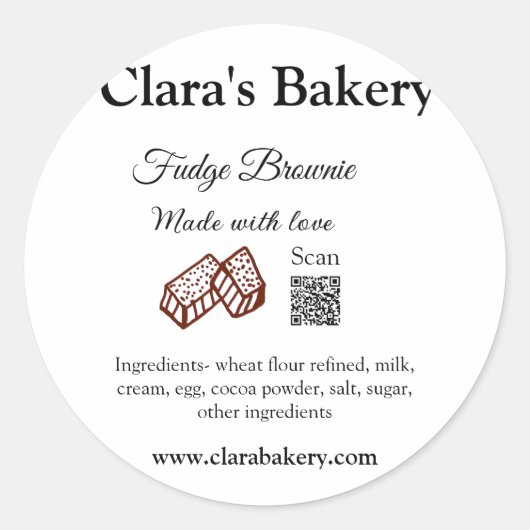 Bakkerij brownie voeg ingrediënten gemaakt met lie ronde sticker (Voorkant)
