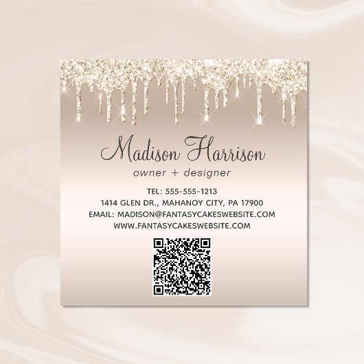 Bakkerij-bruiloft Gold Glitter QR-code Vierkante Visitekaartje