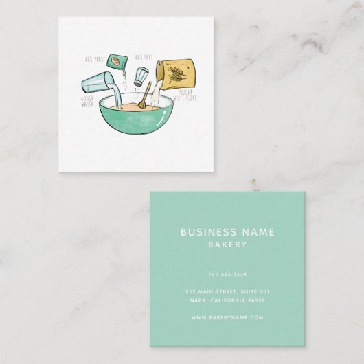 Bakkerij Business Brood Recipe Illustratie Vierkante Visitekaartje (Voorkant / Achterkant)