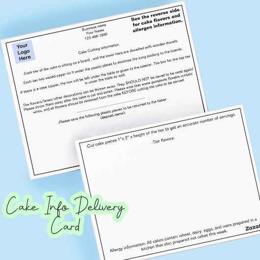 Bakkerij Business Cake Delivery Kaart voor Event S