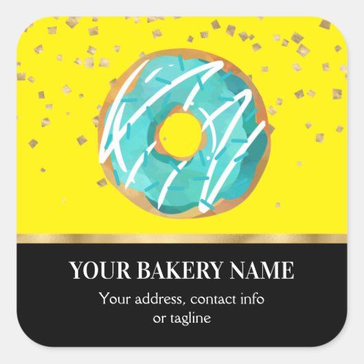 Bakkerij Business Donut Blue Yellow Confetti Vierkante Sticker (Voorkant)