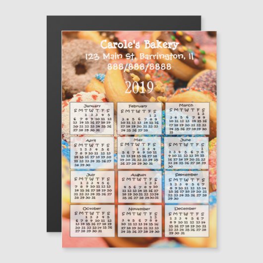 Bakkerij Business Donuts Mini Kalender Magnet 2019 Magnetische Uitnodiging (Voorkant / Achterkant)