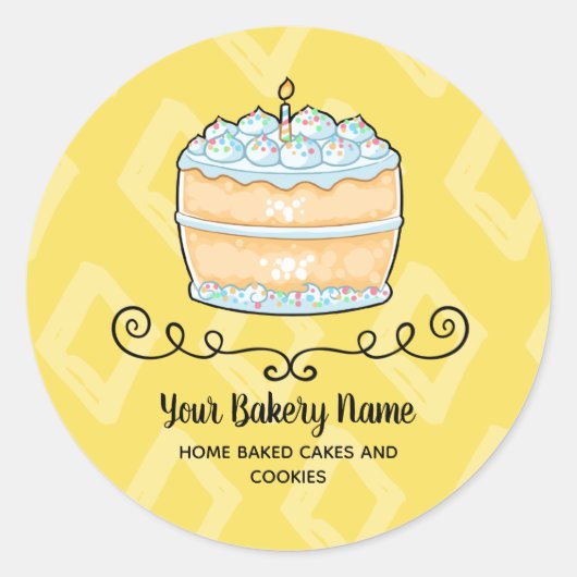 Bakkerij Business Gele Cake Dessert Verpakking Ronde Sticker (Voorkant)