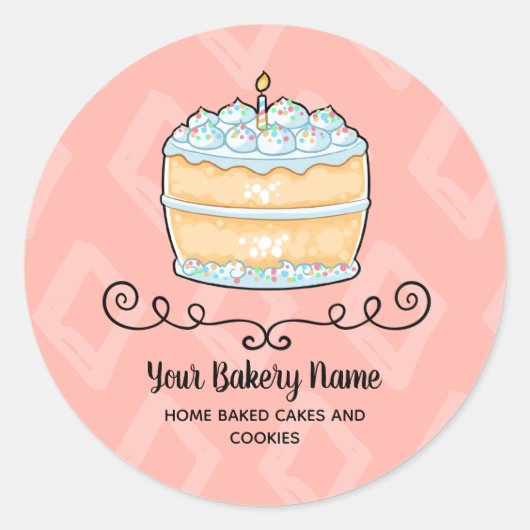 Bakkerij Business Roze Taart Dessert Verpakking Ronde Sticker (Voorkant)