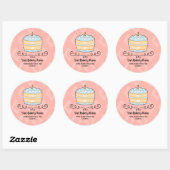 Bakkerij Business Roze Taart Dessert Verpakking Ronde Sticker (Vel)