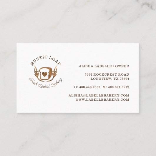 Bakkerij Business Rustieke houtnerf brood Visitekaartje (Achterkant)