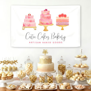 Bakkerij Cafe 3 Blush Roze Aquarel Cake Desserts Spandoek