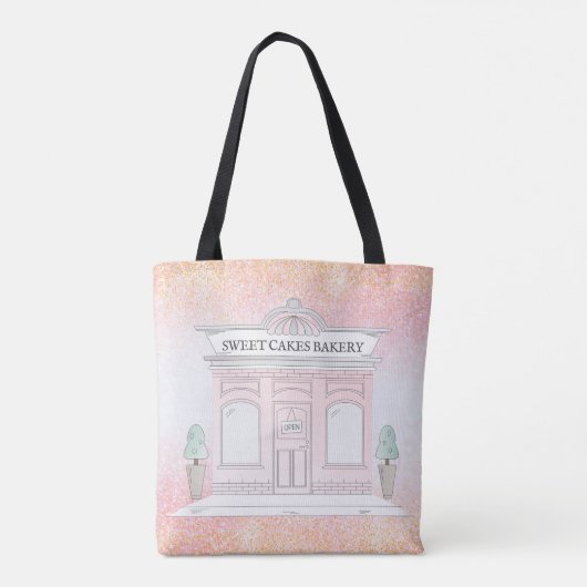 Bakkerij Cafe Illustratie | Pink Glitter Canvas ta Tote Bag (Achterkant)