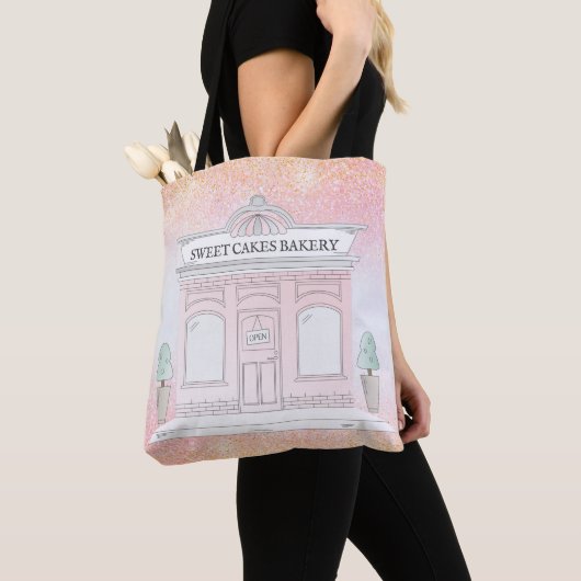 Bakkerij Cafe Illustratie | Pink Glitter Canvas ta Tote Bag (Dichtbij)