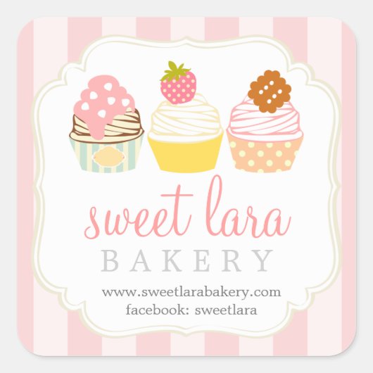 Bakkerij Cafe Retro Sweet Cupcakes Schattige Bouti Vierkante Sticker (Voorkant)