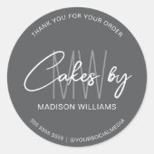 Bakkerij Cake Aangepast Monogram Logo Grijs Ronde Sticker (Voorkant)