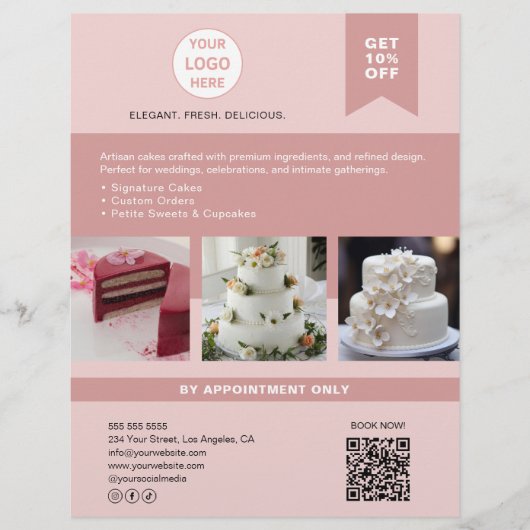 Bakkerij Cake Aangepaste Logo Roze Zakelijke Flyer (Voorkant)