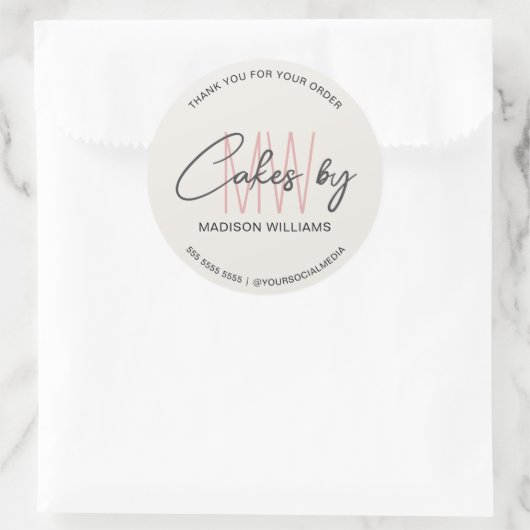 Bakkerij Cake Aangepaste Monogram Logo Ronde Sticker (Tas)
