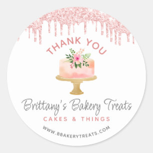 Bakkerij Cake Blush Roze Glitter Druppels Dank Je Ronde Sticker
