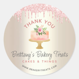Bakkerij Cake Blush Roze Glittersluier Goud Bedank Ronde Sticker