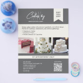 Bakkerij Cake Op Maat Gemaakt Logo Monogram Grijs  Flyer (Enkel)