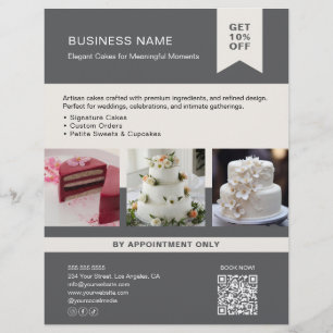 Bakkerij Cake Op Maat Gemaakte Foto QR Grijs Flyer