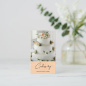 Bakkerij Cake Op Maat Logo Monogram Perzik Visitekaartje (Staand voorkant)