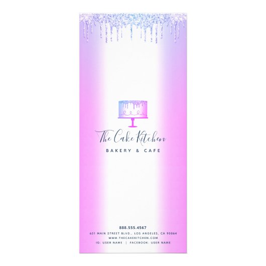 Bakkerij Cake Paars Glitter Drift Pastry Chef Menu (Achterkant)