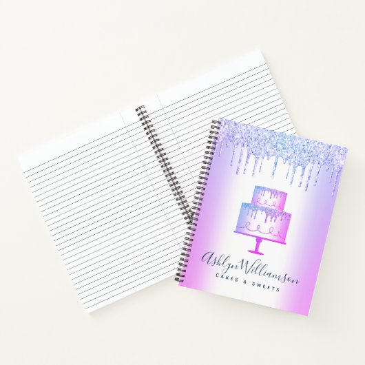 Bakkerij Cake Paarse Glitter Druppels Cake Banketb Notitieboek (Binnen)