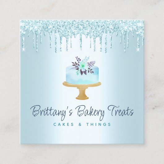 Bakkerij Cake Turquoise Pastry Glitter Drift Desse Vierkante Visitekaartje (Voorkant)