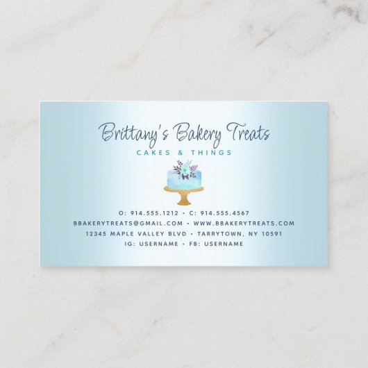 Bakkerij Cake Turquoise Pastry Glitter Drift Desse Visitekaartje (Achterkant)