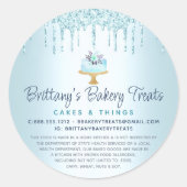 Bakkerij Cake Turquoise Pastry Glitter Drift Legal Ronde Sticker (Voorkant)