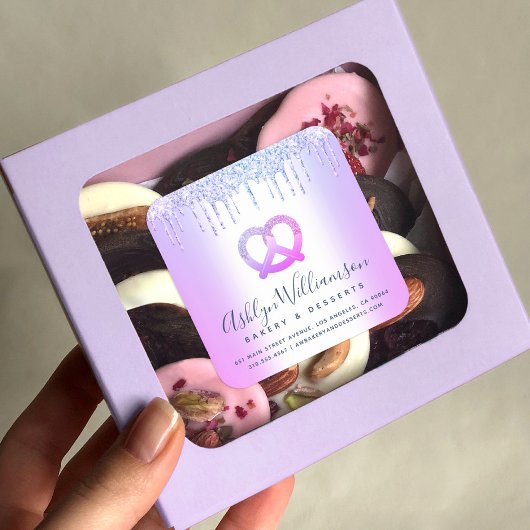 Bakkerij Catering Gebak Chef Paarse Glitter Drips Vierkante Sticker